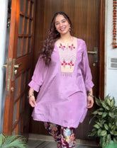 Lilac crepe silk suit