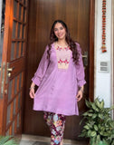 Lilac crepe silk suit
