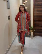 Crepe cord set with mirror work