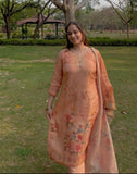 Peach shimmer cotton suit floral suit with chanderi dupatta