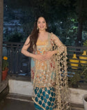 Silk shirt with embroidery farshi salwar and sheesham dupatta