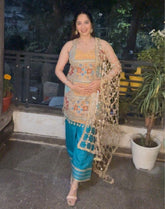 Silk shirt with embroidery farshi salwar and sheesham dupatta