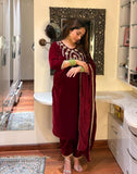 Maroon velvet suit