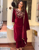 Maroon velvet suit