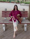 Indo western wine colour Kaftan suit with beautiful patch work on palazzo