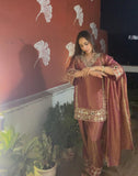 Shimmer tissue with intricate mirror work with a classic Farshi salwar
