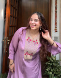Lilac crepe silk suit