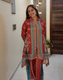 Crepe cord set with mirror work