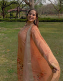 Peach shimmer cotton suit floral suit with chanderi dupatta