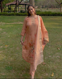 Peach shimmer cotton suit floral suit with chanderi dupatta