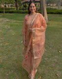 Peach shimmer cotton suit floral suit with chanderi dupatta