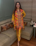 Crepe cord set with mirror work