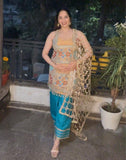 Silk shirt with embroidery farshi salwar and sheesham dupatta