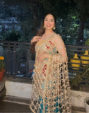 Silk shirt with embroidery farshi salwar and sheesham dupatta