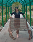 Cotton black suit with mirror work with bandhani print dupatta