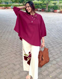 Indo western wine colour Kaftan suit with beautiful patch work on palazzo