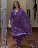 Purple cotton suit  tie dye print