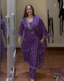 Purple cotton suit  tie dye print