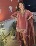 Shimmer tissue with intricate mirror work with a classic Farshi salwar